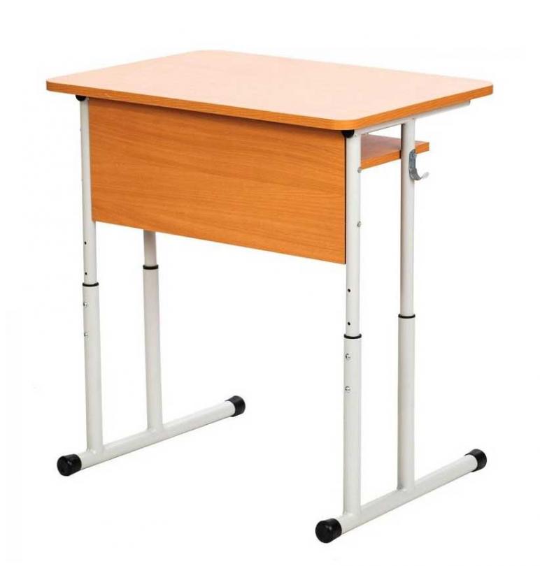 Стіл учнівський 1-місний з полицею, каркас - кругла металева труба, ростові групи №4-6, АЛМАНТ, 700х500х640-760 мм.